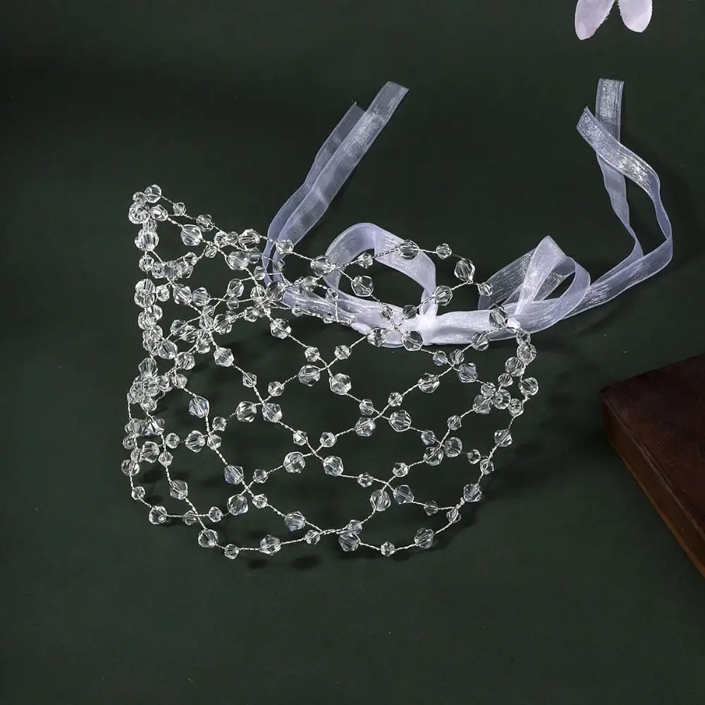 Bar Mitzvah Crown Rhinestone Hair Band Net Shape Rhinestone Pearl Princess Hair Band Korean Style Hair Hoop Bride Tiaras