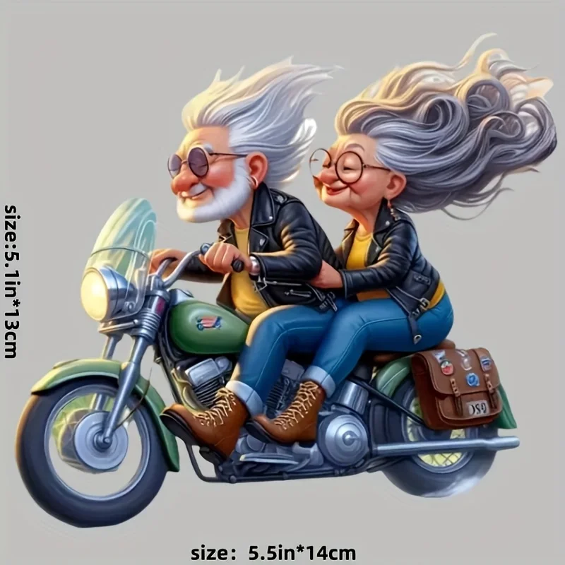 Funny Retro Biking Old Couple Waterproof Self-Adhesive Vinyl Sticker for Car,Truck,Motorcycle,Laptop,Window,Birthday Anniversary