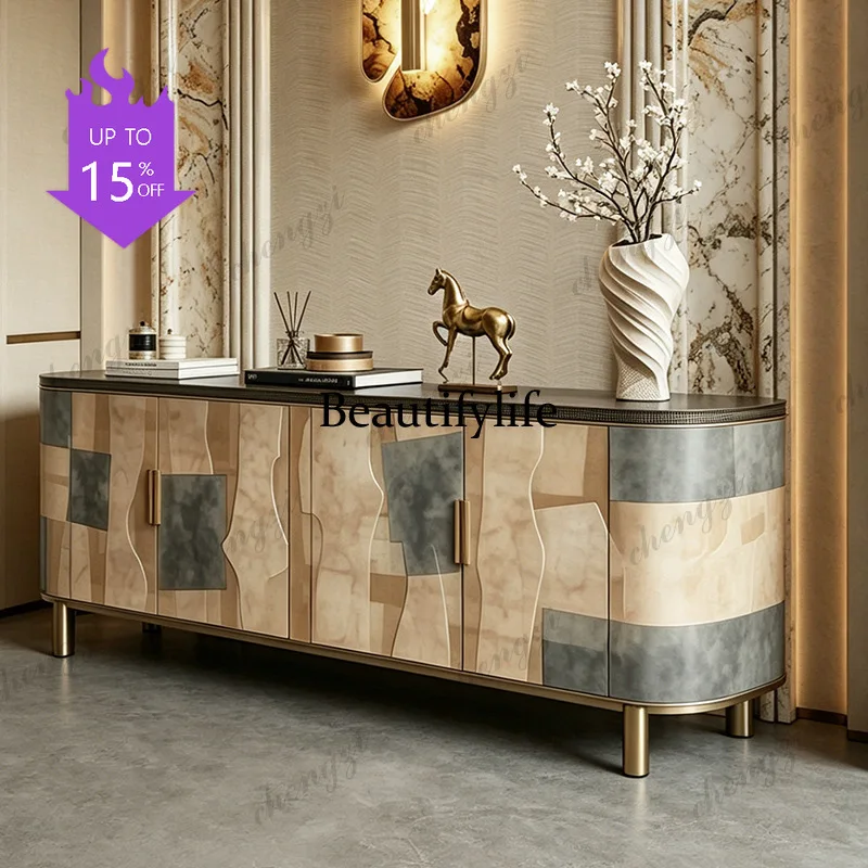 03 Italian light luxury dining side cabinet household living room wall storage cabinet modern art color matching door cabinet