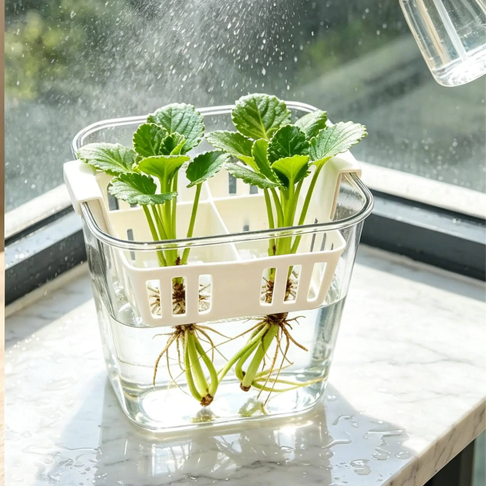 4 Grids Hydroponics Nurserys Pots Planter Containers Clear Tulips Planter Plastic Square Planting Basket Indoor Gardening