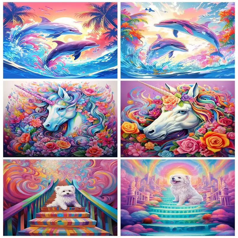 

SDOYUNO Painting By Numbers With Frame Unicorn Dolphin Dog Animals Acrylic Paints Original Gifts Picture Drawing Wall Decor