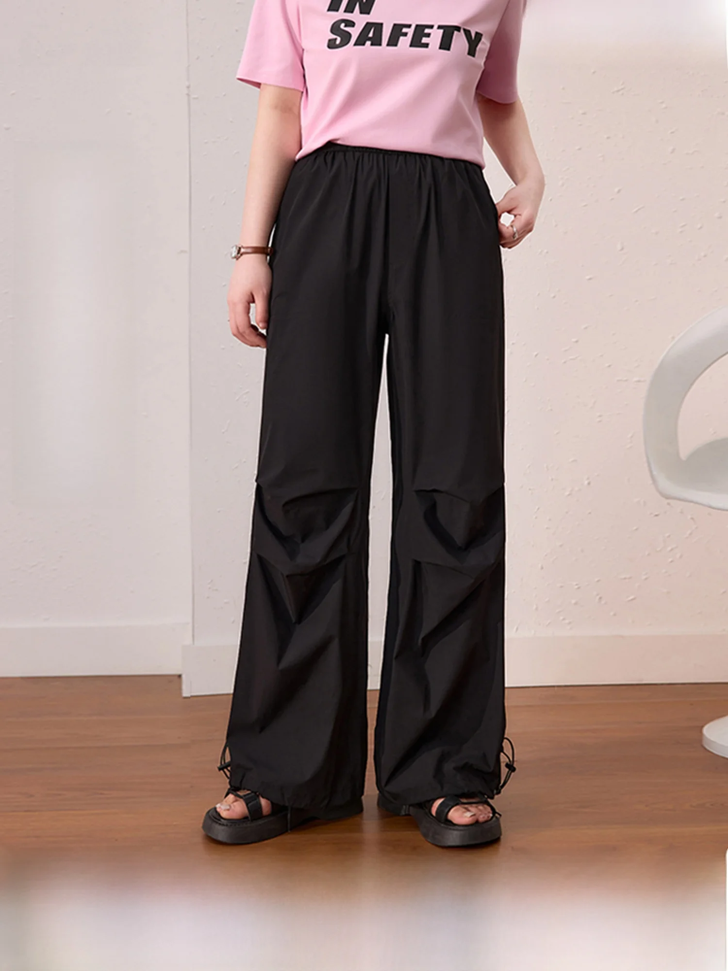 

Синие женские брюки-парашюты больших размеров, свободные, стройнящие, для работы, летние, с завязками, повседневные, спортивные, с защитой от солнца