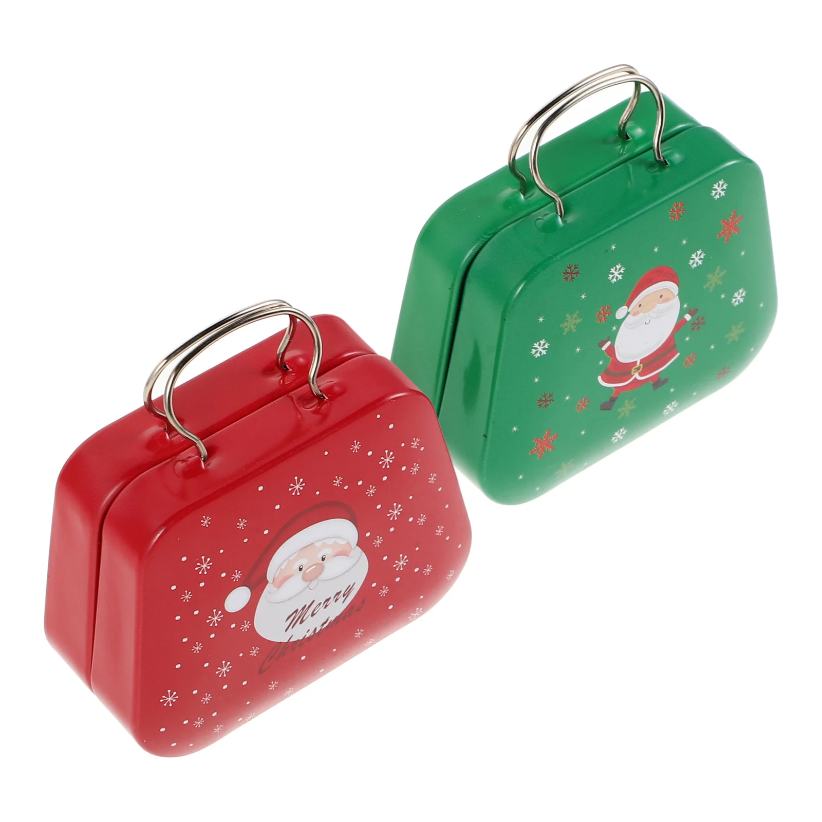 

2Pcs Christmas Tinplate Candy Boxes Mini Handbag Holiday Candy Holders Decorative Xmas Cookie Tins Children Gifts
