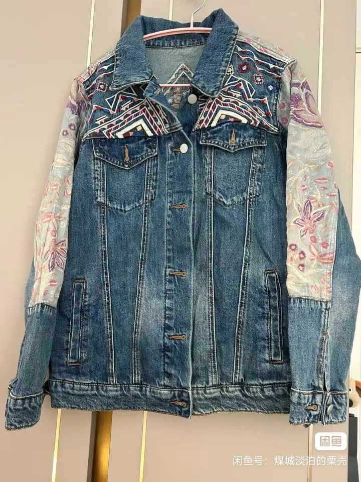 Original export order: New Spanish printed Spring and autumn style, fashionable and versatile, sand-washed and aged denim jacket
