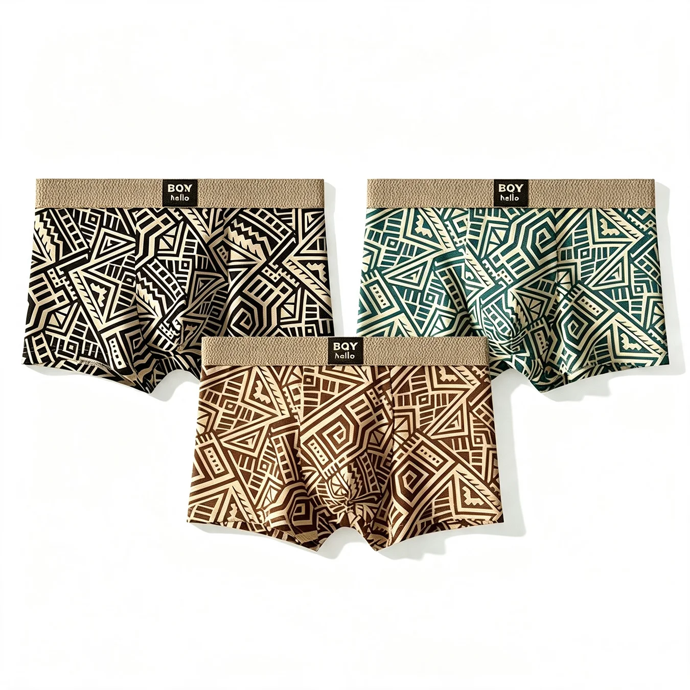 3-teiliges Set Vintage-Print Herren-Unterhosen Weiche Atmungsaktive Feuchtigkeitsableitende Boxershorts für Männer Lässige und Modische Unterwäsche – Detail 2