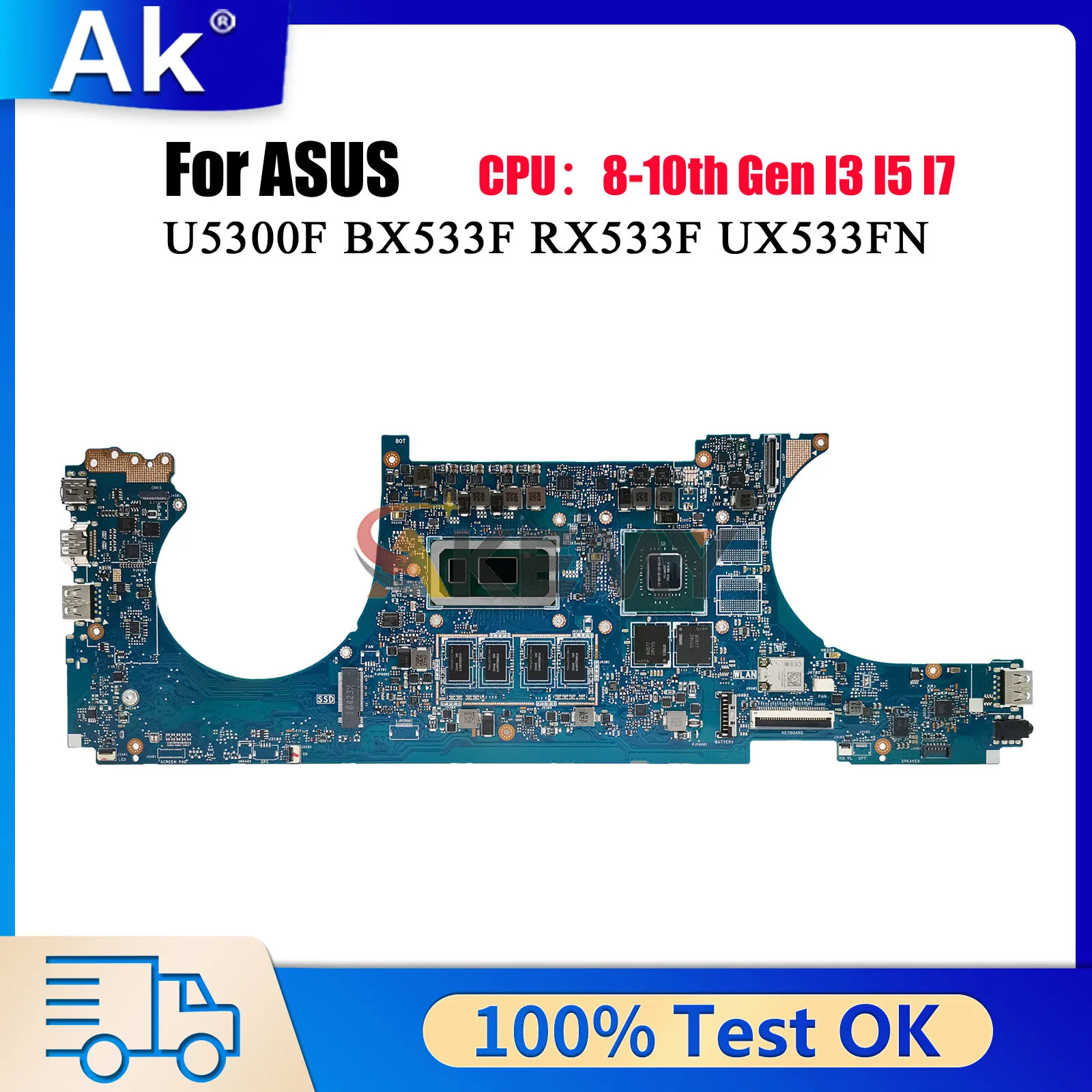 UX533FN Laptop Motherboard For ASUS ZenBook BX533F U5300F UX533FD UX533FN UX533F RX533F Notebook Mainboard With I3 I5 I7 CPU stk