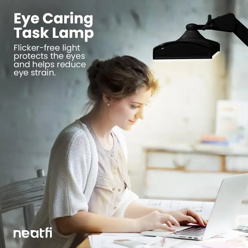 Neatfi-مصباح مكتبي LED فائق ، درجة حرارة مترابطة بالألوان ، 3 أوضاع إضاءة ، عاكس ، CCT أسود مع مشبك ، 45 واط ، Lumen