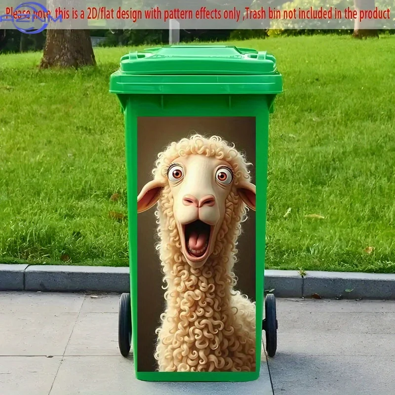 1pc 2D Flat Trash Can Sticker, Funny Cute Curly Sheep Theme Decal - Suitable for Outdoor Bins, Wall and Kitchen Decor, 2D Flat