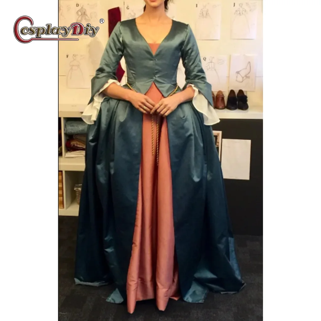 Cosplaydiy Outlander Claire Cosplay Misses Cosplay Randall Vintage Highlander Dress Women Dress Gown Theater Reenactment Costume