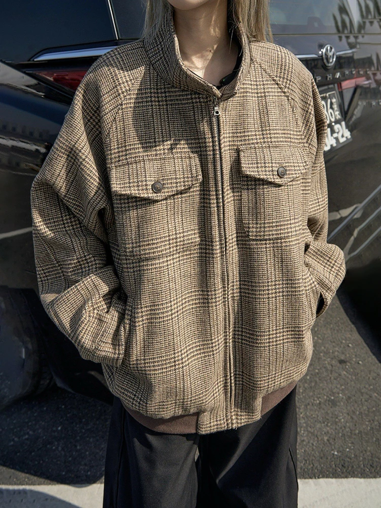 

Утепленная фланелевая куртка-харрингтон для мужчин, зимнее пальто с воротником-стойкой, хлопковая одежда для пар в стиле французского шика