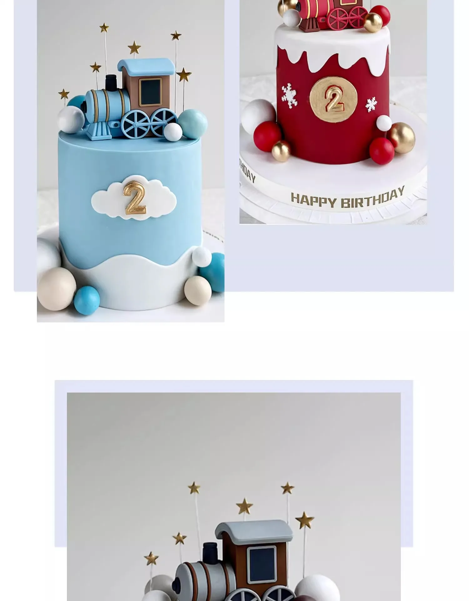Blauer Zug-Kuchenaufsatz, Lokomotive, Kuchendekoration, weiches Gummi, rot, blau, grau, Macaron, kleiner Zug für Kinder, alles Gute zum Geburtstag – Detail 11