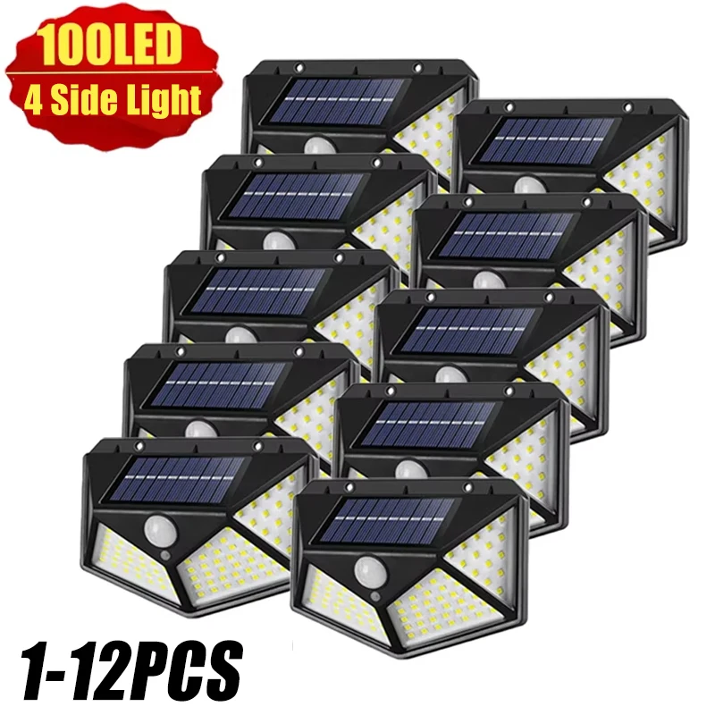 

100 LED Solar Wall Lights Outdoor Solar Lamp Waterproof Motion Sensor Solar Powered Sunlight Street Light for Garden Decoration