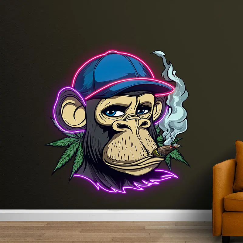 Gorilla Smoke LED Neon Light, Monkey Neon Art, Man Cave Wall Decor Club Sign, Boy Bedroom Wall Hanging, Xmas Gift, Birthday Gift