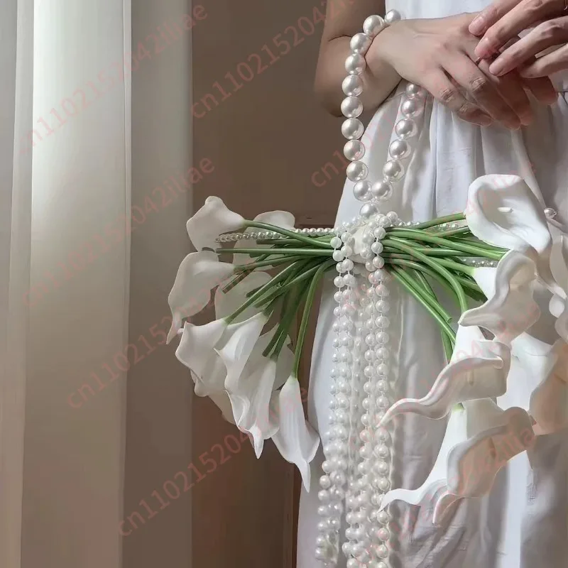 Pearl calla lily bouquet DIY material bag bridal flowers wedding dress split bouquet