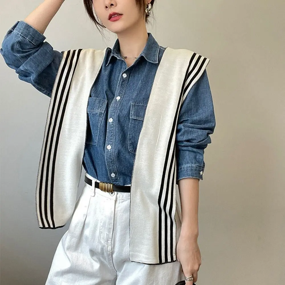 

Blouse Shoulders Fake Collar Knitted Shawl Sunscreen Cape Black White Stripe Scarf Solid Color Scarf Accessories Wool Scarves