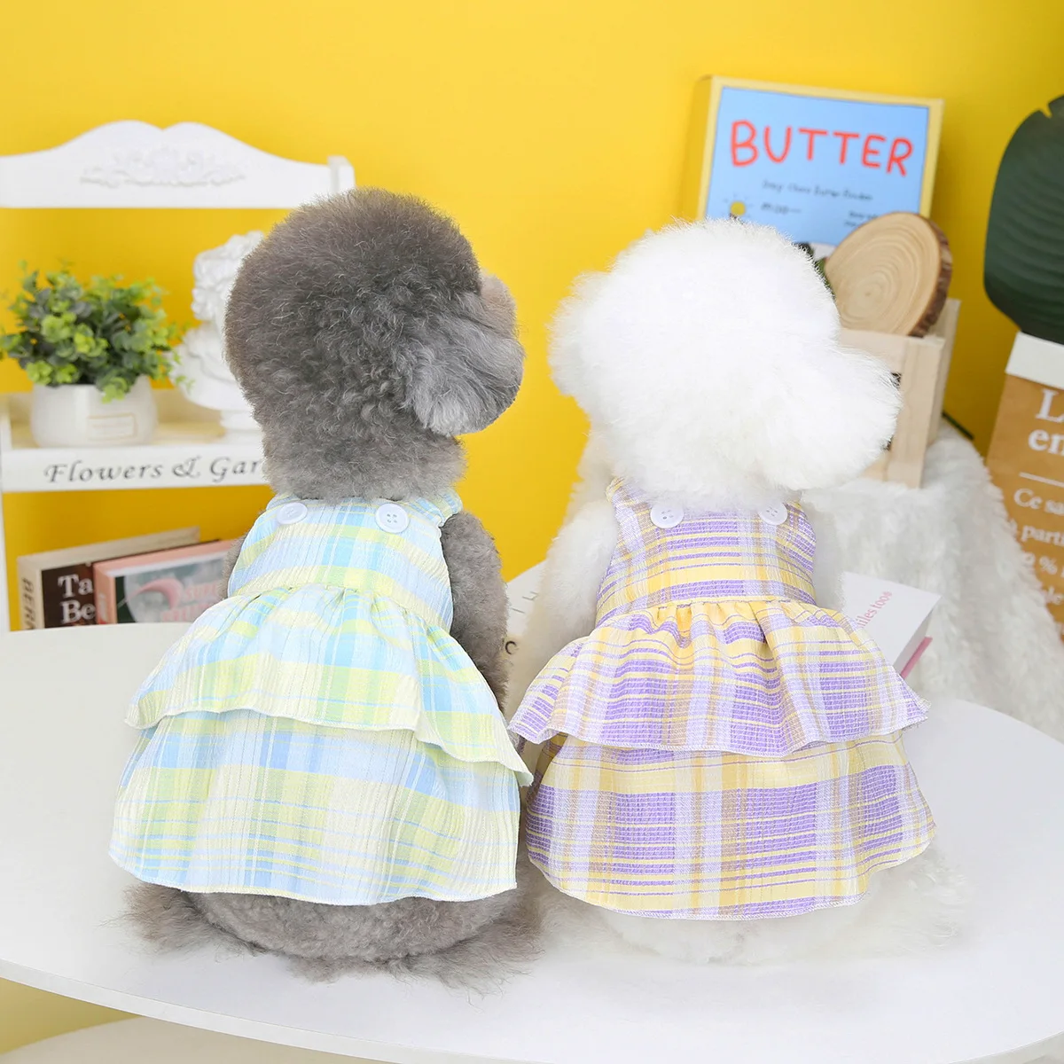 

Pet Clothes Dog Skirts for Spring and Summer Pet Dress Clothing for Small Dogs Like Teddy Plaid Layered Dog Skirt