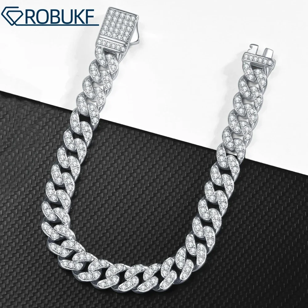 

Full Moissanite Cuban Chain Bracelet For Women Men 8mm D Color VVS Diamond White Gold Plated 925 Sterling Silver Hip Hop Jewelry