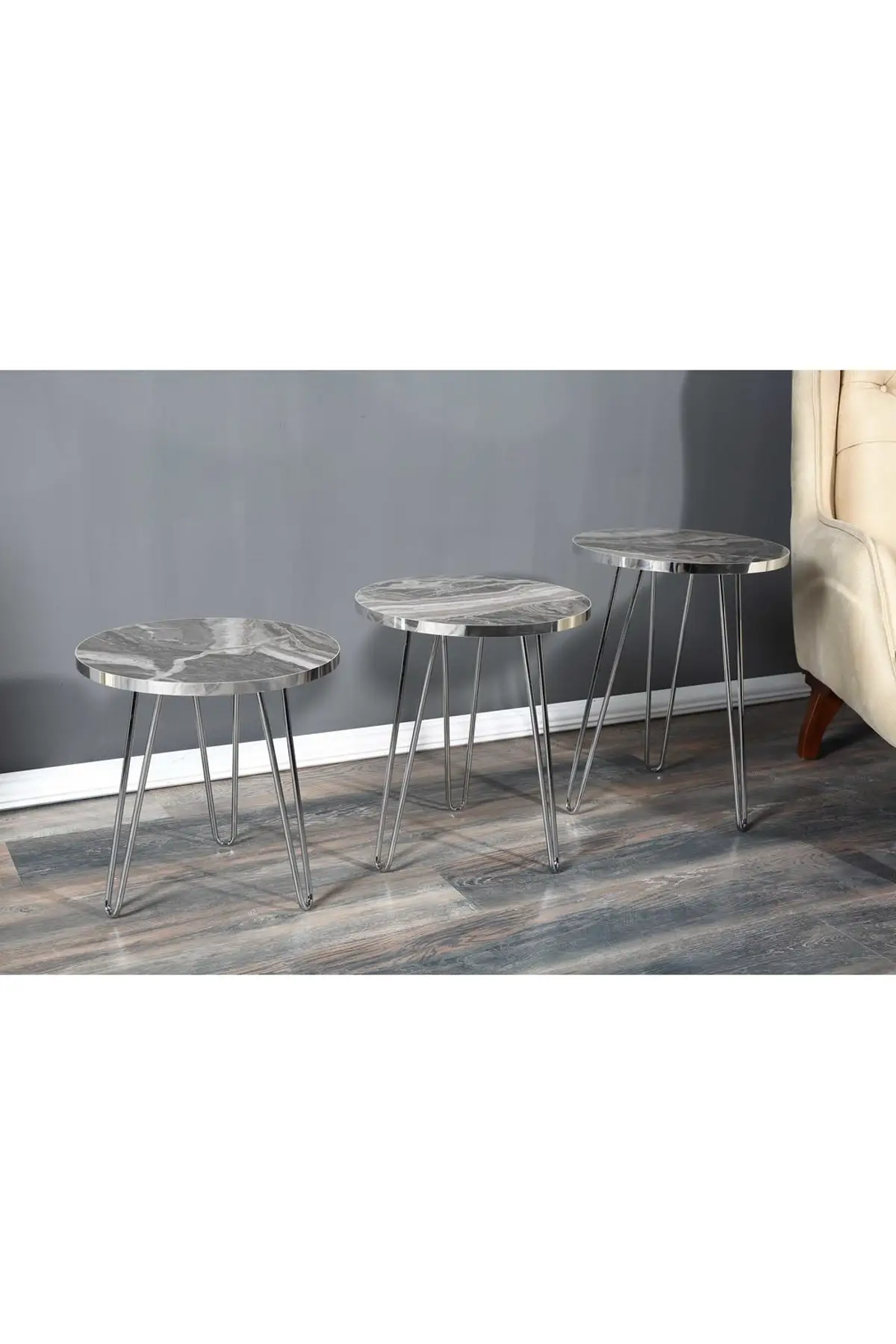 Table basse Design en marbre laiteux brillant Zigon, table basse