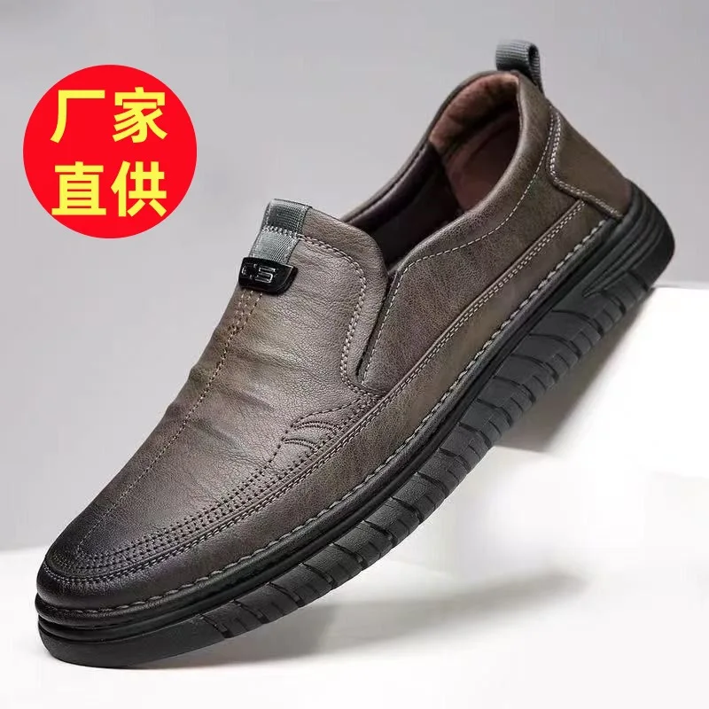 Men's shoes summer one-pedal soft-soled non-slip driving comfortable and breathable business casual middle-aged men's leather