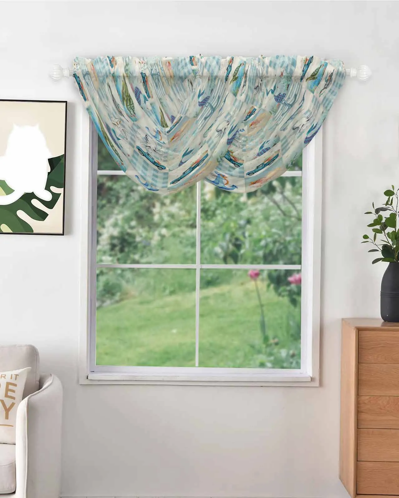 Sea Turtle Sea Star Lattice Sheer Tulle Curtains for Kitchen Bathroom Balcony Window Transparent Voile Drapery