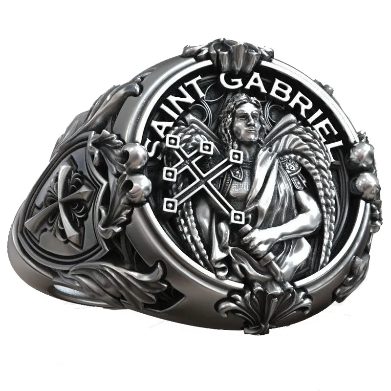 17g Divine Guard: Saint Gabriel Archangel Shield Cross Symbol Christian Rings 925 SOLID STERLING SILVER Many Sizes sz6-13