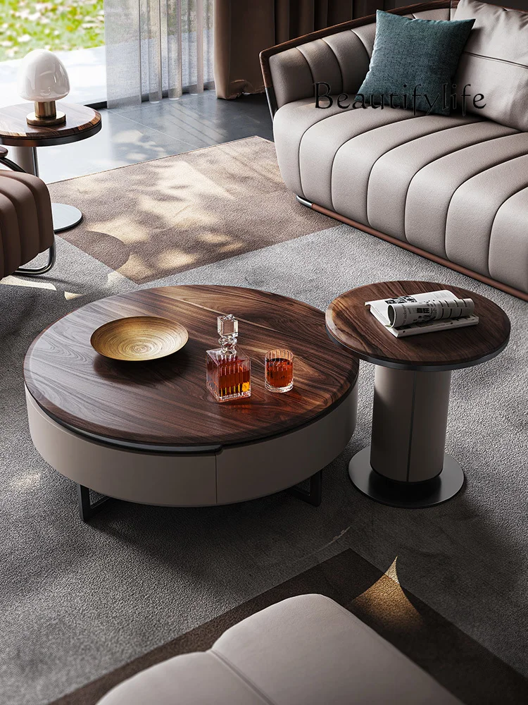 Walnut Light Luxury Modern Living Room Home High-Grade Solid Wood Size round Tea Table