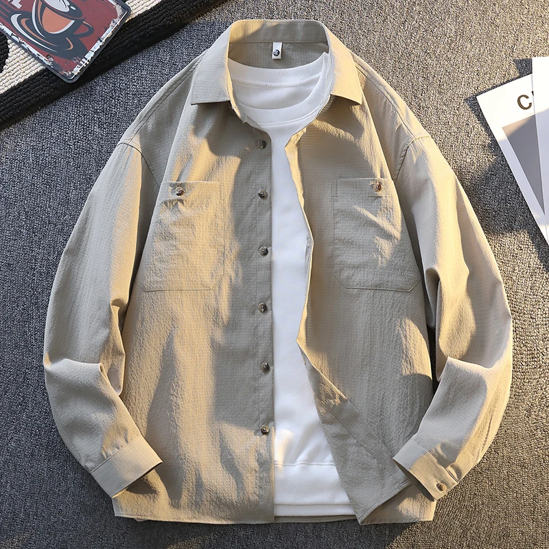 

Высококачественная мужская повседневная куртка-рубашка, легкая, весенне-осенняя, для работы, верхняя одежда, удобная, дышащая, из полиэстера