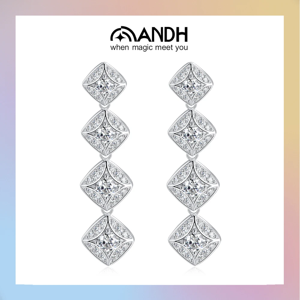 

ANDH 18k White Gold Plated Moissanite Pendant Earrings Starry Star Design Luxury Brand Engagement Wedding Jewelry for Women Gift
