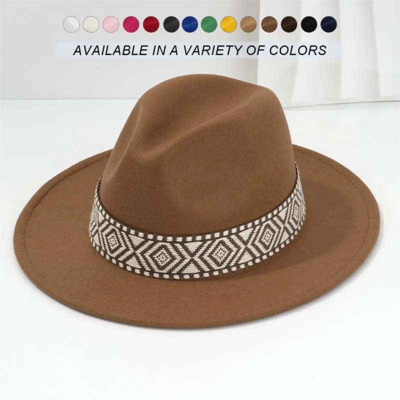  Flat-brimmed top hats personalized fashionable with diamond-patterned embroidered accessories belts for outdoor parties