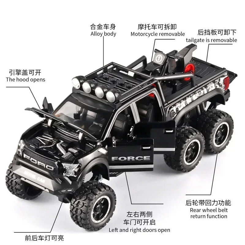 1:28 Ford Raptor F150 pickup car High Simulation alloy Diecasts Metal car model big foot truck sound and light toys Gift