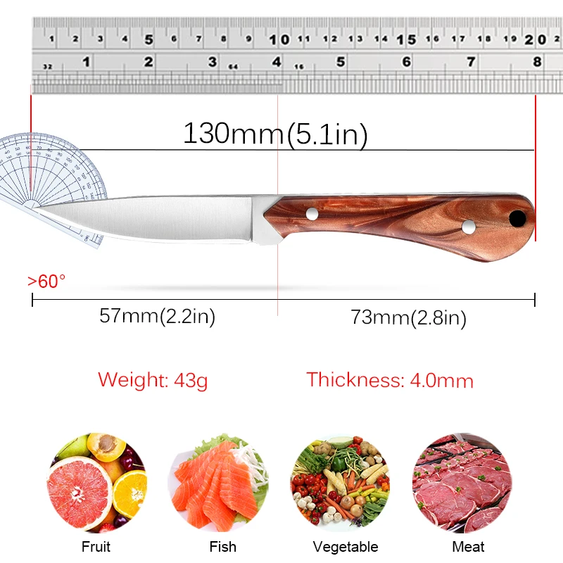 Mini Mongolian Meat Knife Resin Handle Meat Cleaver Stainless Steel Sharp Butcher Boning Knife Household Fruit Knife with Cover