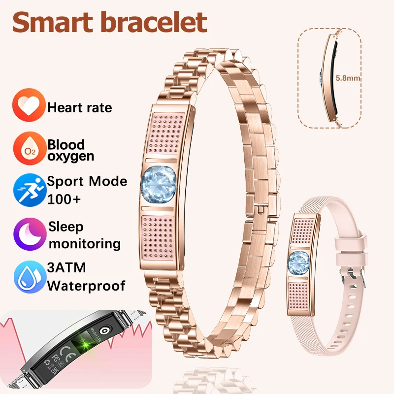 

Fanwear 2026 new fashion ladies smart bracelet IPX8(3ATM) waterproof 150+ sports mode sports record health monitoring alloy mate