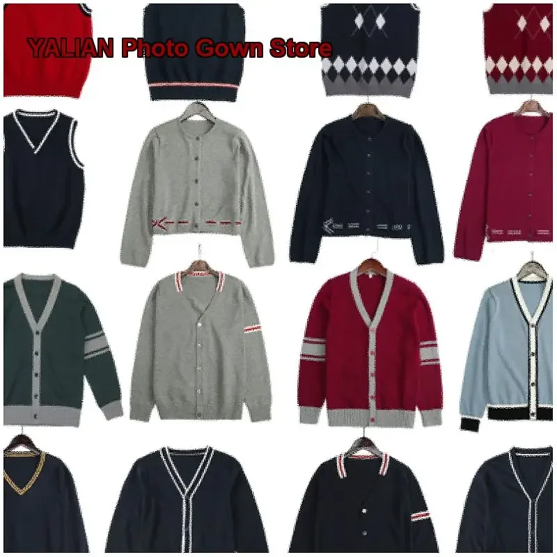 British Style Primary School Uniform Knit Vest Coat Children's Navy Blue Boys Girls Cotton Red Cardigan Kids