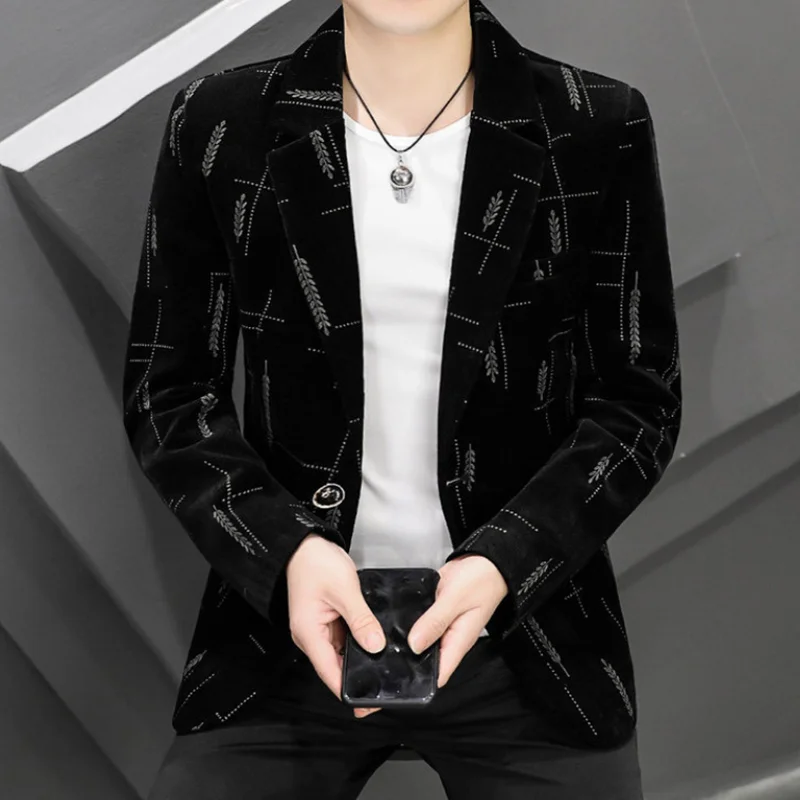 Men\'s High-Quality Corduroy Slim Fit Suit Handsome Youth Style with Single Breasted Blazer Jacket Veste Costume Homme Luxe