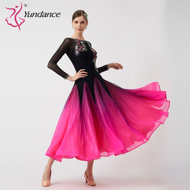 

M-23071 New Women Modern Dance Rhinestone Color Diversity Dress Ballroom National Standard Waltz Competition Performance