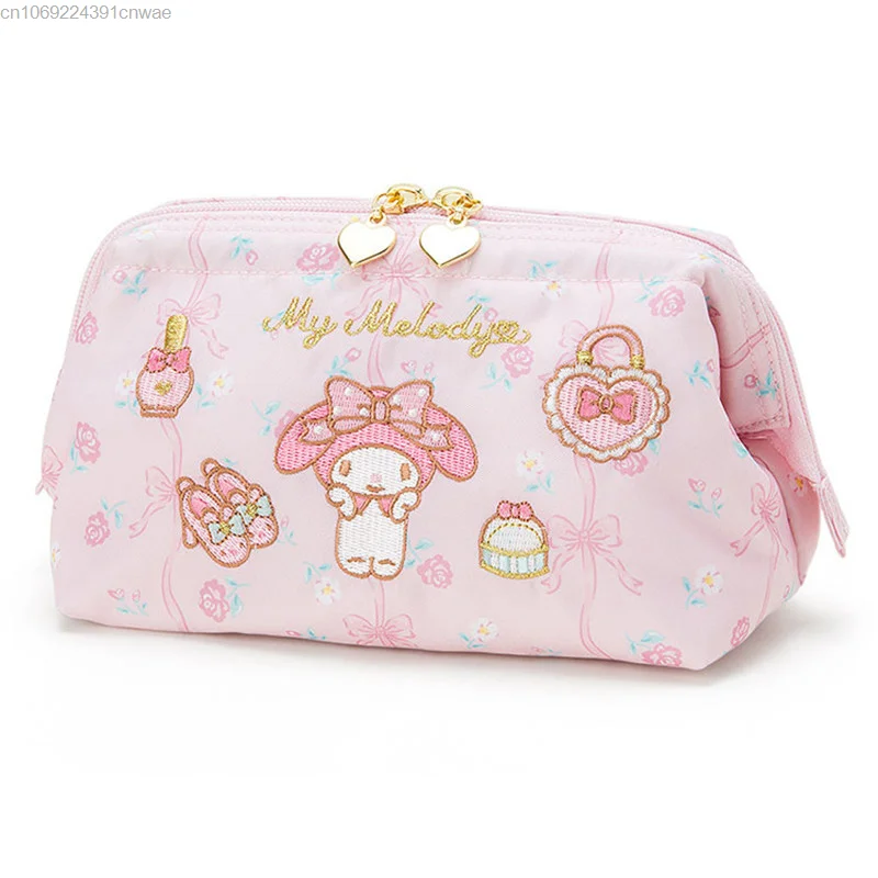 Sanrio My Melody Embroidery Pink Makeup Bag Y 2k Pouch Large Capacity Wallet Storage Bag For Women Kawaii Anime Cosmetic Bag Yk2