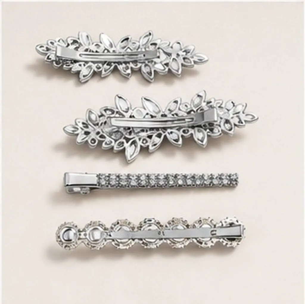 4Pcs Bridal Wedding Hair Clips Rhinestone Barrette Sparkling Snap Clips Simulation Pearls Elegant Ponytail Clip Party