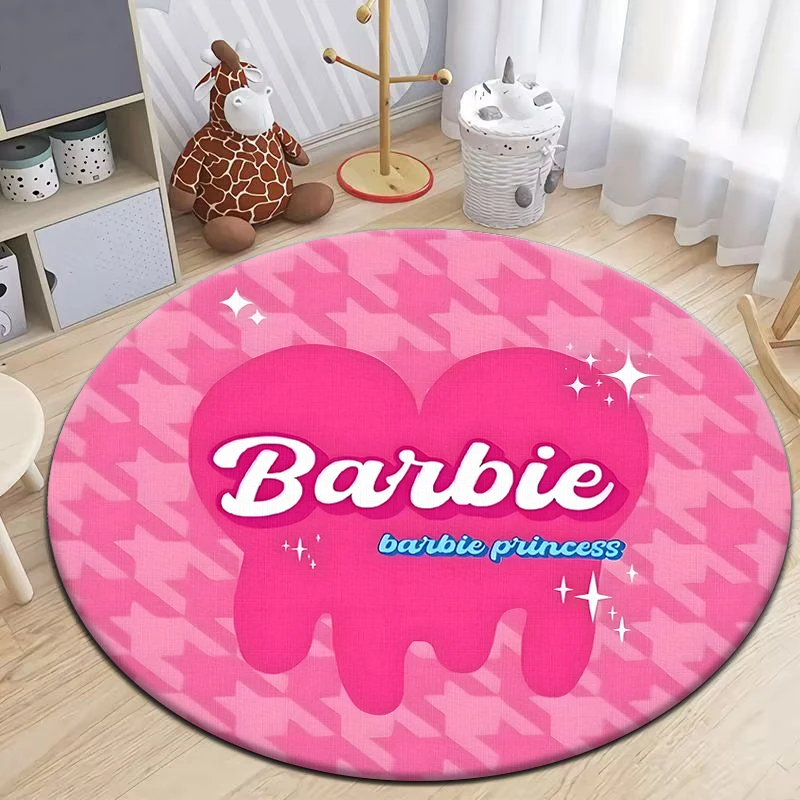 Cute Pink Doll Round Carpet for Living Room Rugs Camping Picnic Mats Flannel Anti-Slip Rug Yoga Mat Gifts area rug kawaii rug