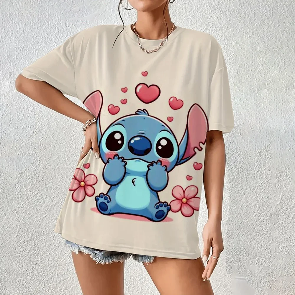 

Cartoon Cute Lilo Stitch Women T-shirt Kawaii Graphic Short Sleeve T Shirt 2025 Summer Streetwear Print Clothing Tops