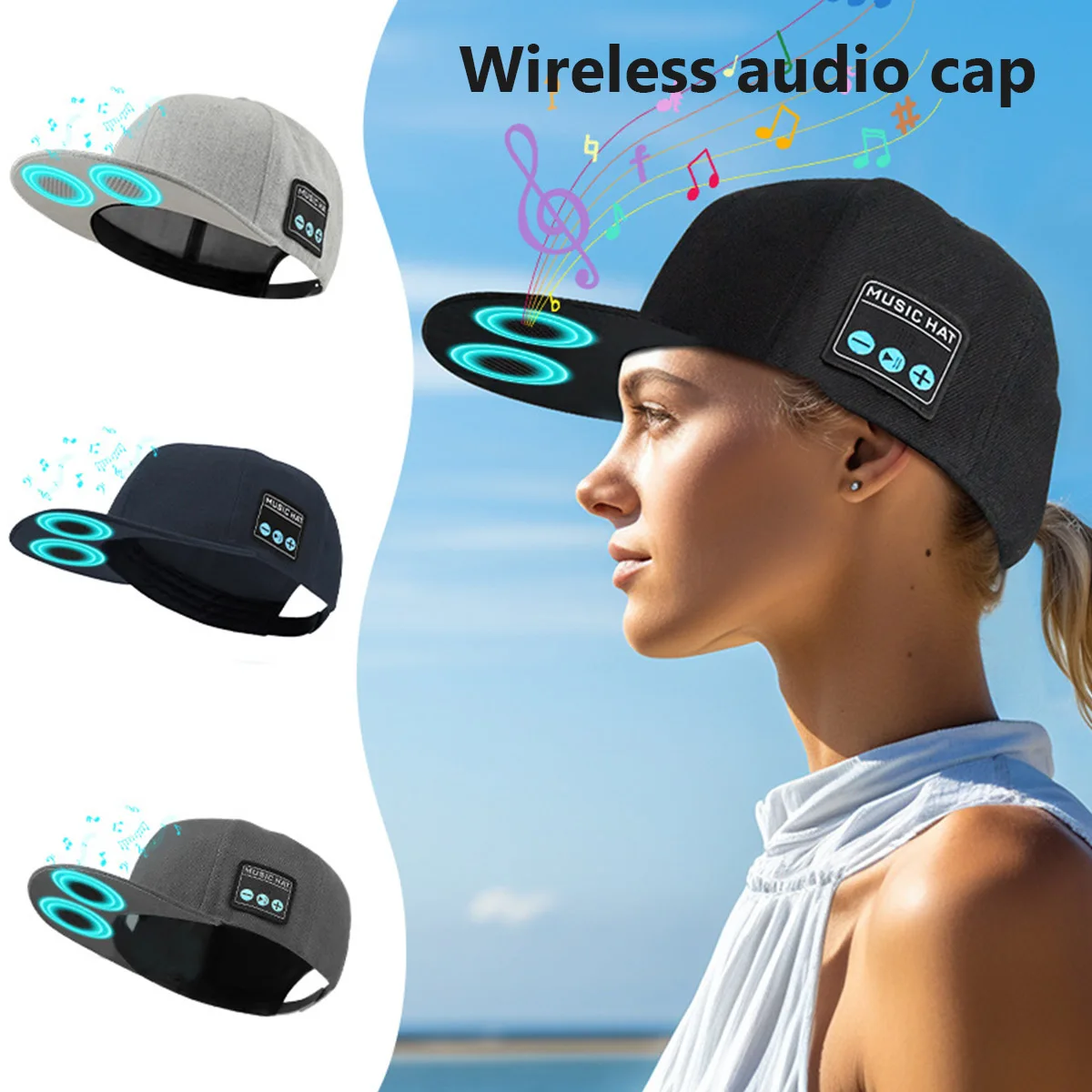 Bluetooth Sports Music Hat Headphone Dual Speaker Wireless Music Running Earphone with Mic Adjustable Baseball Cap Smart Speaker