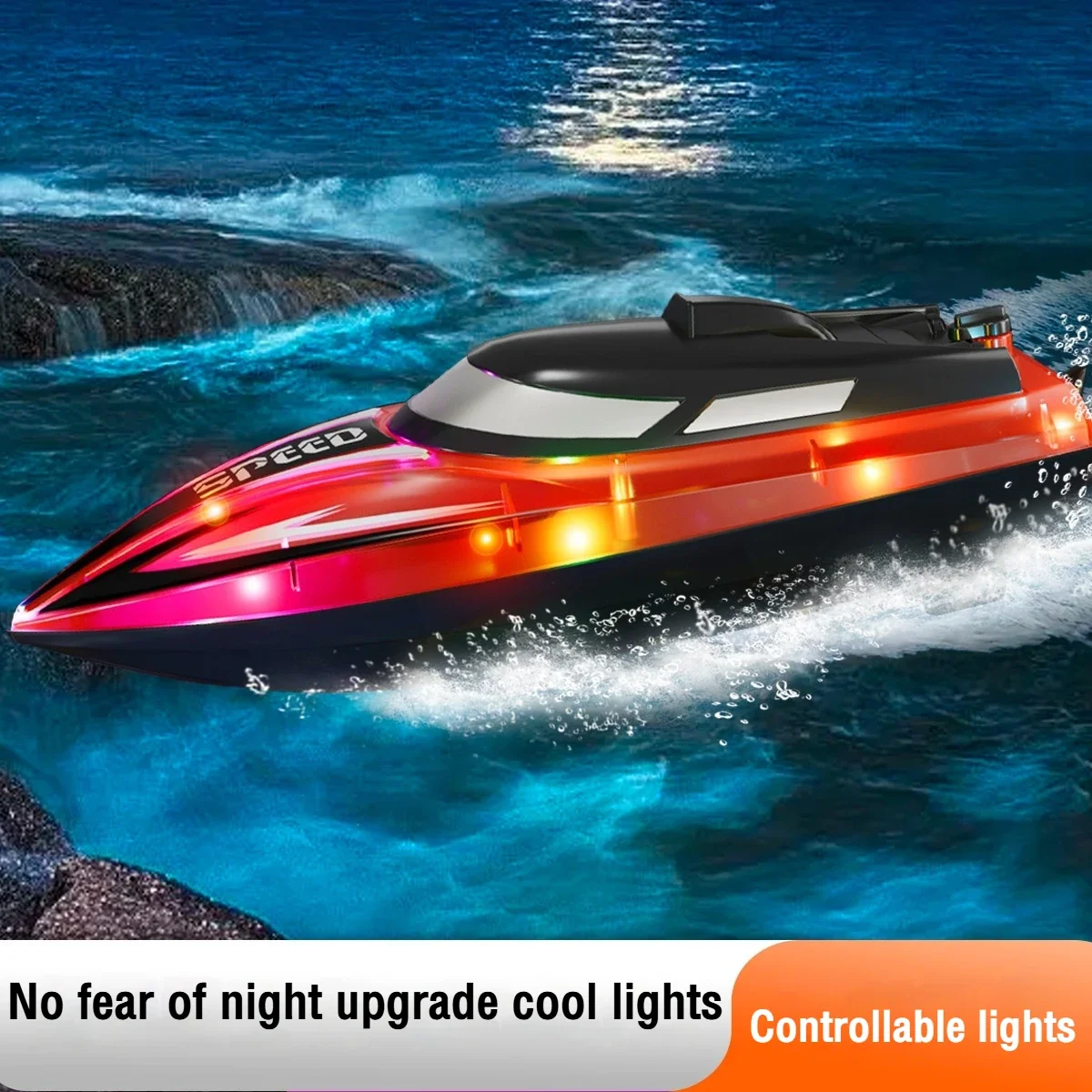 Rc Boat 2.4G High Speed Remote Control Racing Ship with Light Waterproof Rc Speedboat Water Toys for Pool Lake Children Gifts