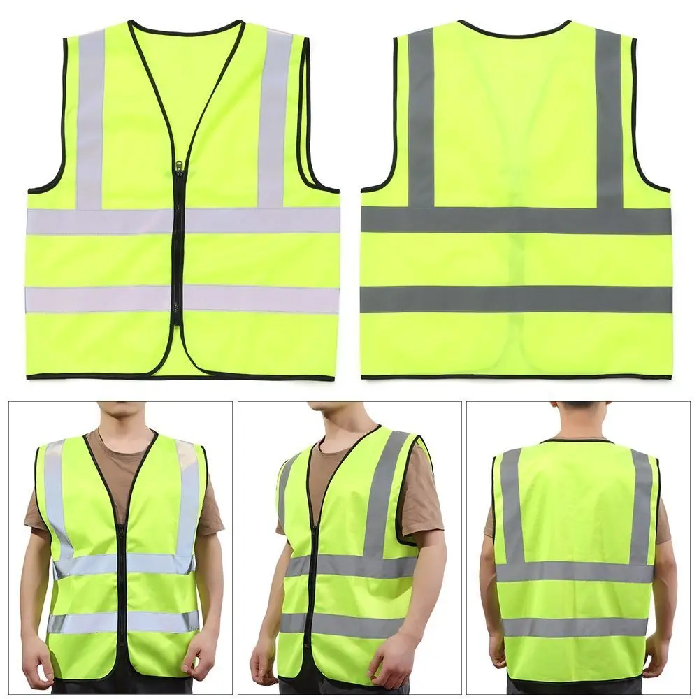 Durable High Visibility Safety Vest Front Reflective Strips Zipper Work Vest Working Clothes Warehouse
