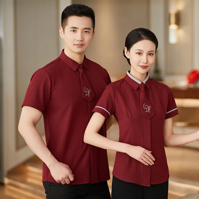 Uniforme de trabajo de camarero de restaurante, manga corta, Hotel, restaurante, tienda de té de la leche, Catering, cafetería, pastel, tienda de postres, ropa de mujer