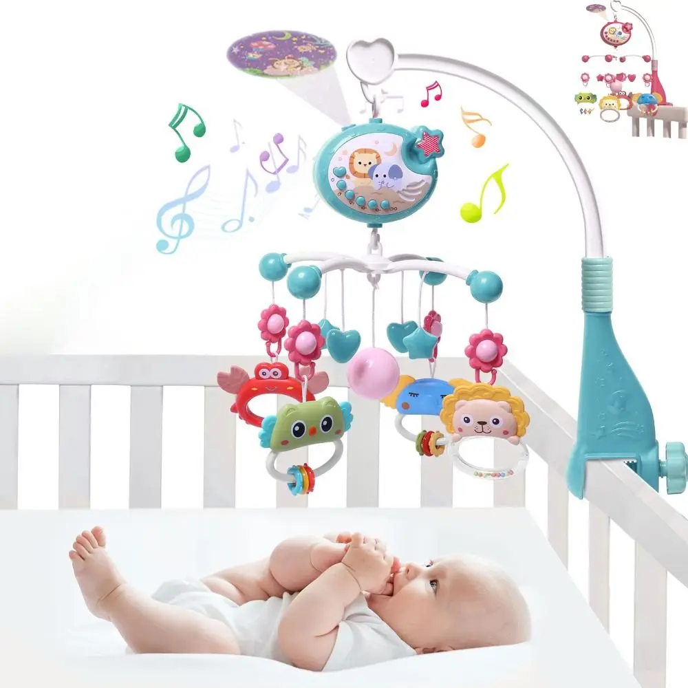 Einfache Installation, Musik-Krippe-Projektion, Rassellichter, tragbar, mobil, beruhigend, hängend, Musikkarussell, mobil, 0–1 Jahr