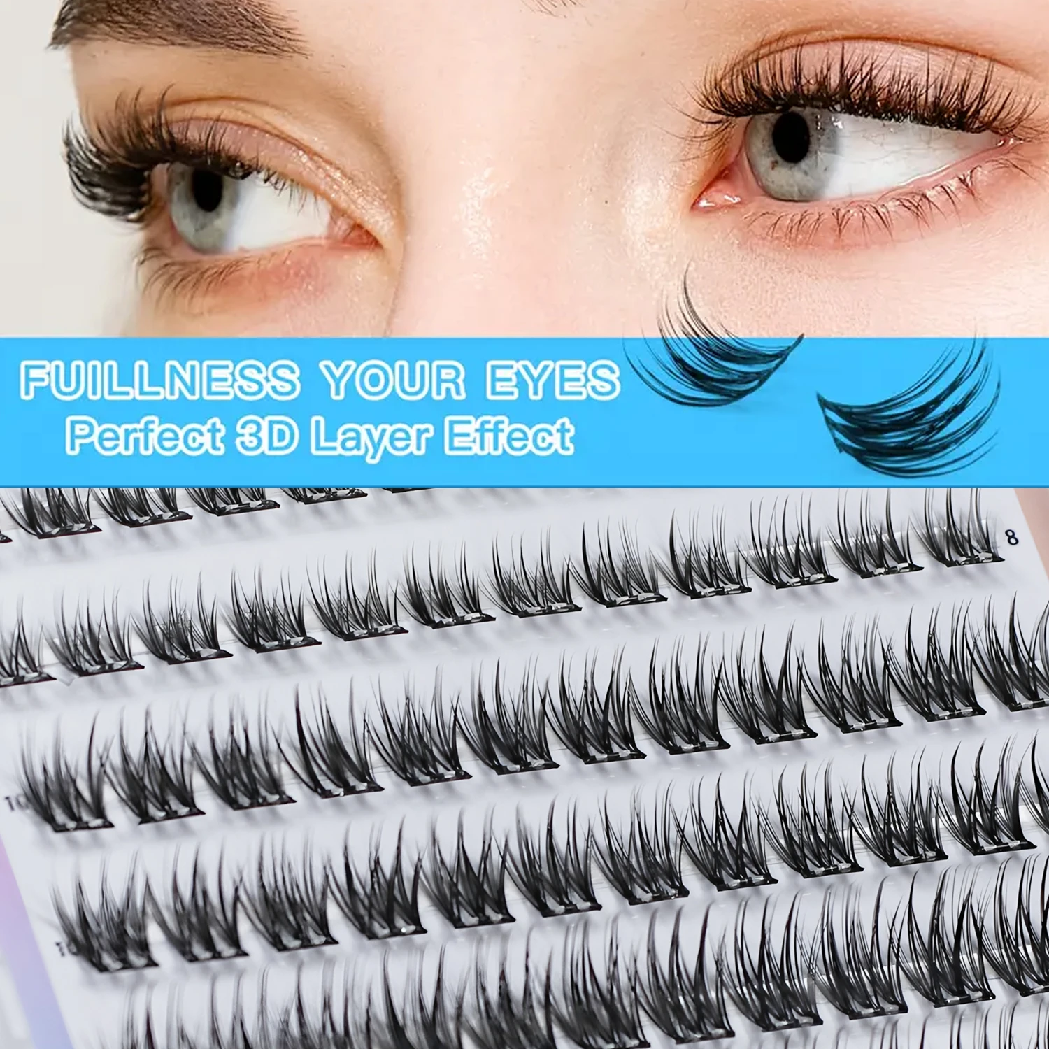 Selbstklebende Wimpern, 120 Stück selbstklebende Wimpernbüschel, 8-16 mm gemischte natürliche D-Curl, wiederverwendbare falsche Wimpern, ultradünn und leicht, einfach für Anfänger zu verwenden. – Detail 3
