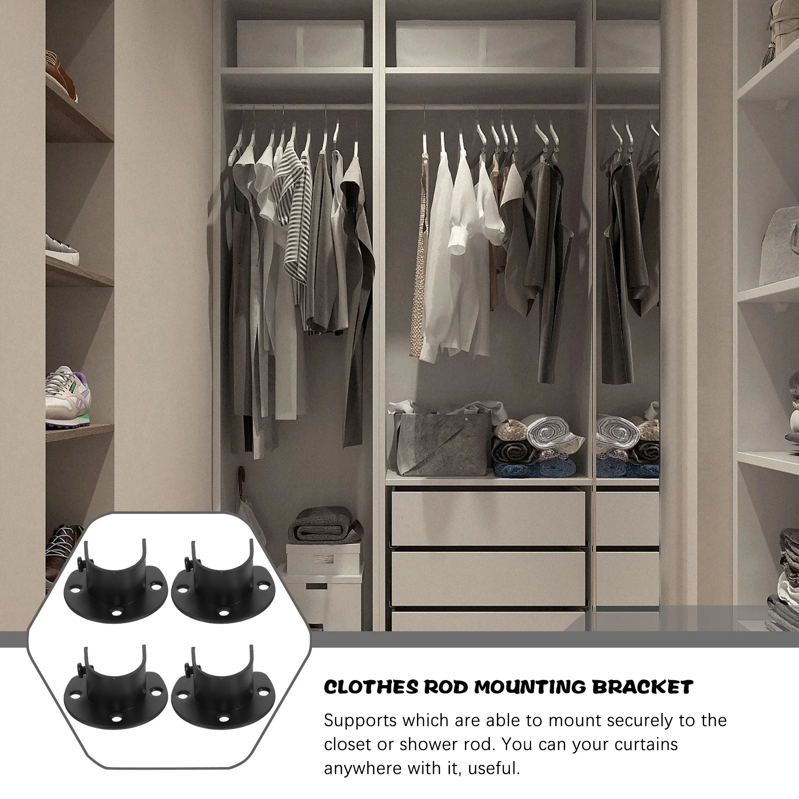 

4Pcs Closet Rod Bracket Stainless Steel Strong Towel Shower Curtain Rod Pole Holder Stainless Steel Pole Pedestals