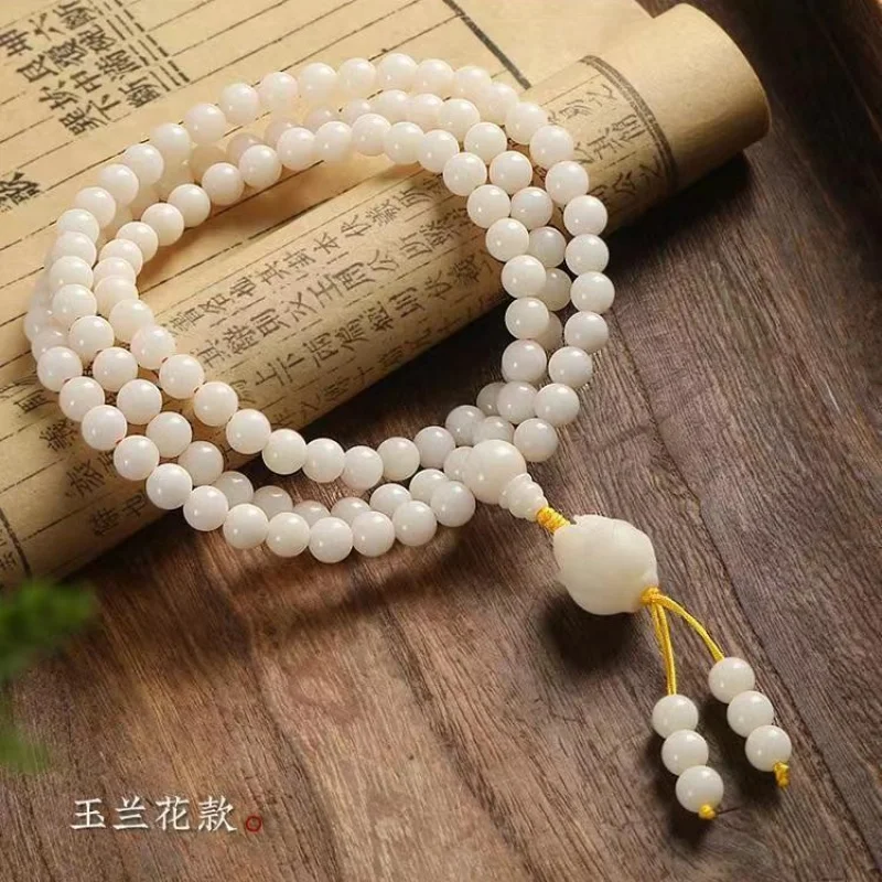 

Natural White Jade Bodhi Root 108Cultural Artifact Prayer Beads Bracelet Ethnic Sweater Chain Hand Toy Beads Hand Jewelry Female