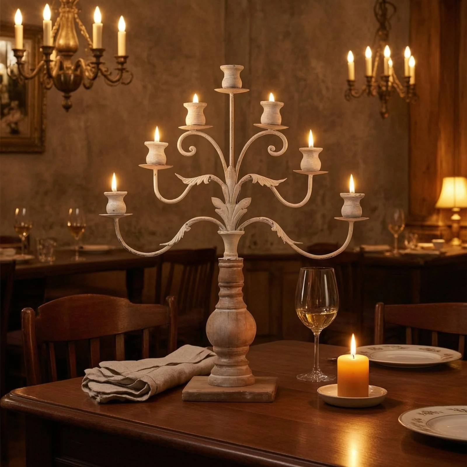 Candelabra with Wooden Base Freestanding Tabletop Candelabra Taper Candle Holder Elegant Sturdy for Home Decorators