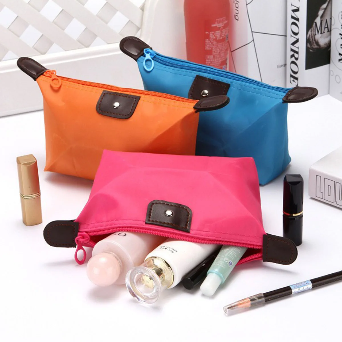 Women Foldable Candy Color Dumpling Travel Cosmetic Storage Bag