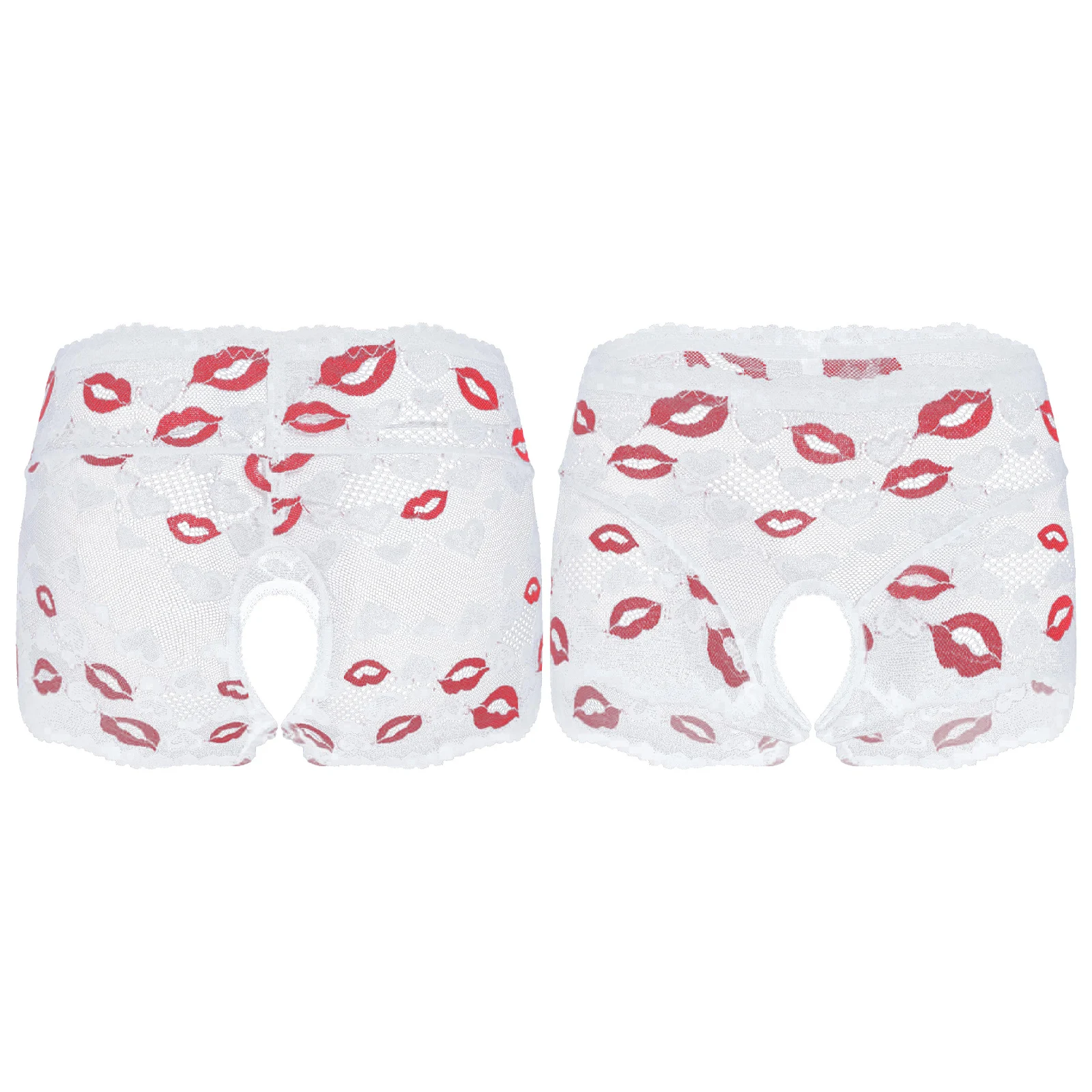 Celana Dalam Renda Pola Hati Bibir Wanita Celana Dalam Tembus Pandang Selangkangan Terbuka Pinggang Tinggi Lingerie Menggoda untuk Pakaian Bulan Madu Ulang Tahun